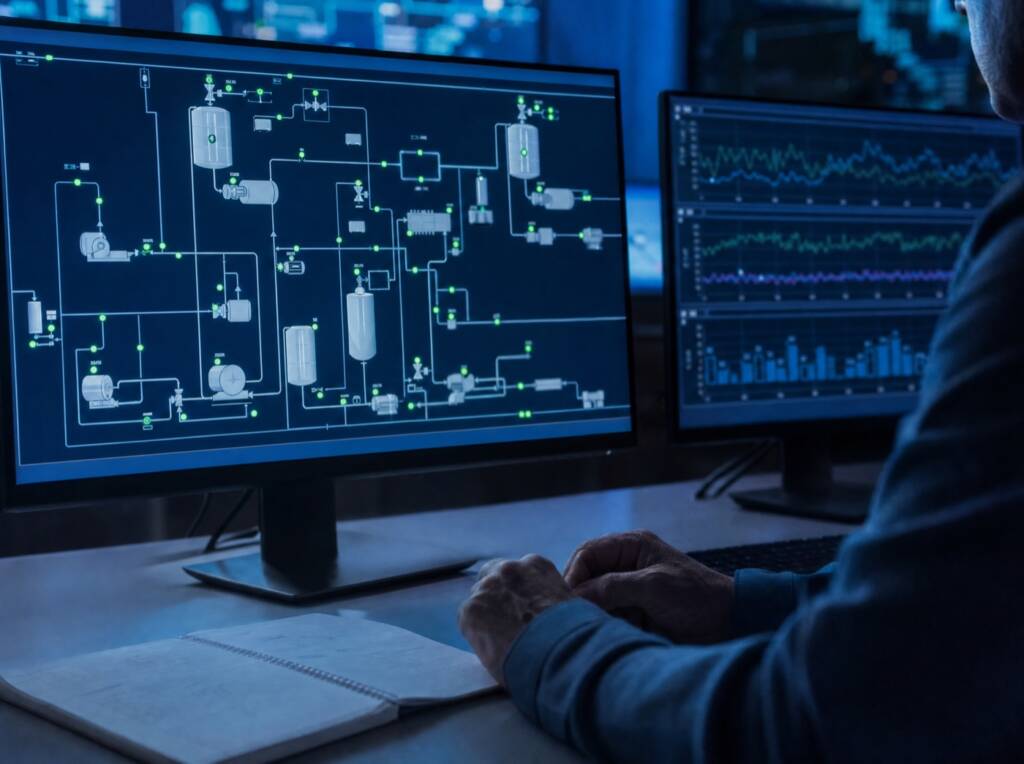 Supervisory control workstation showing a plant schematic
