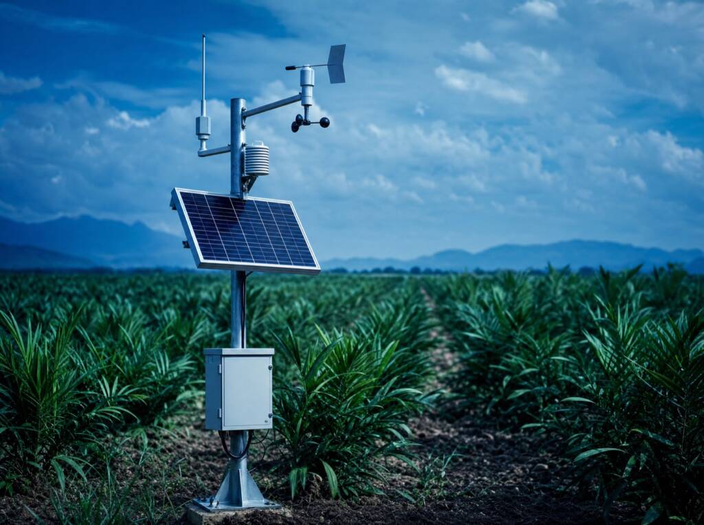 Solar-powered field telemetry station in a plantation