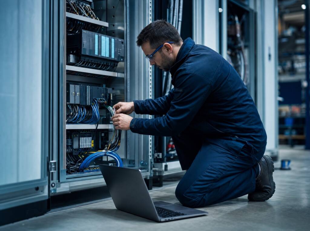 Engineer retrofitting controllers into an existing automation cabinet